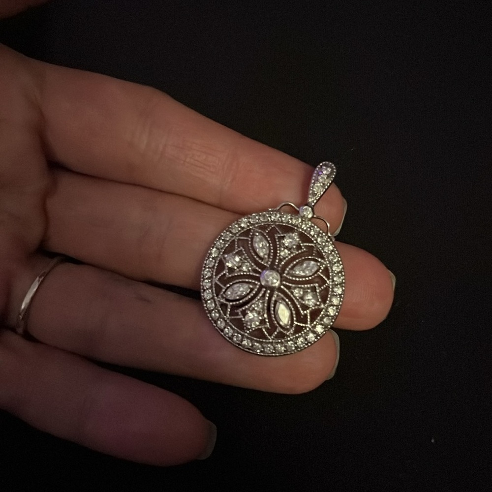 Vtg Sterling + CZ Encrusted Paddle pendant